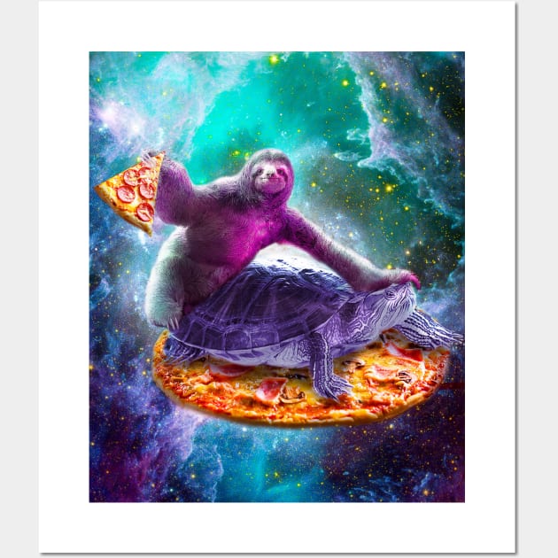 Trippy Space Sloth Turtle - Sloth Pizza Wall Art by Random Galaxy